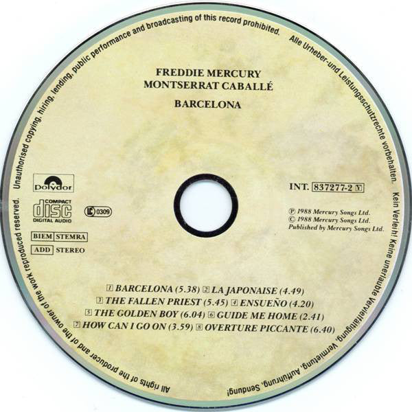 Freddie Mercury & Montserrat Caballé : Barcelona (CD, Album, RE)