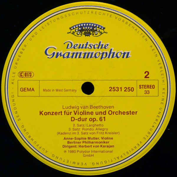 Ludwig van Beethoven - Anne-Sophie Mutter, Berliner Philharmoniker ∙ Herbert von Karajan : Violinkonzert = Violin Concerto (LP)
