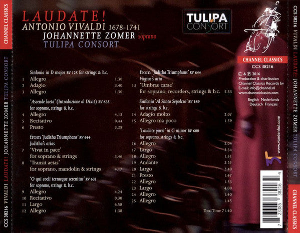 Antonio Vivaldi, Johannette Zomer, Tulipa Consort : Laudate! (CD, Album)