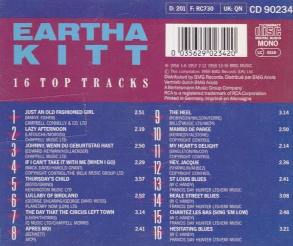 Eartha Kitt : 16 Top Tracks  (CD, Comp, Mono)