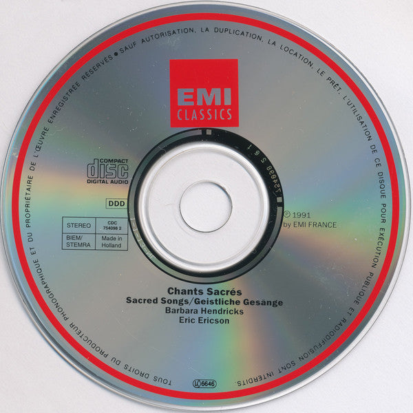Barbara Hendricks, Eric Ericsons Kammarkör, Orphei Drängar, Snyko, Sveriges Radios Symfoniorkester, Eric Ericson : Chants Sacrés = Sacred Songs = Geistliche Gesänge (CD, Album)