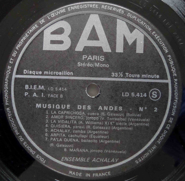 L'Ensemble Achalay : Musique Des Andes Vol. 1 (LP, Album)