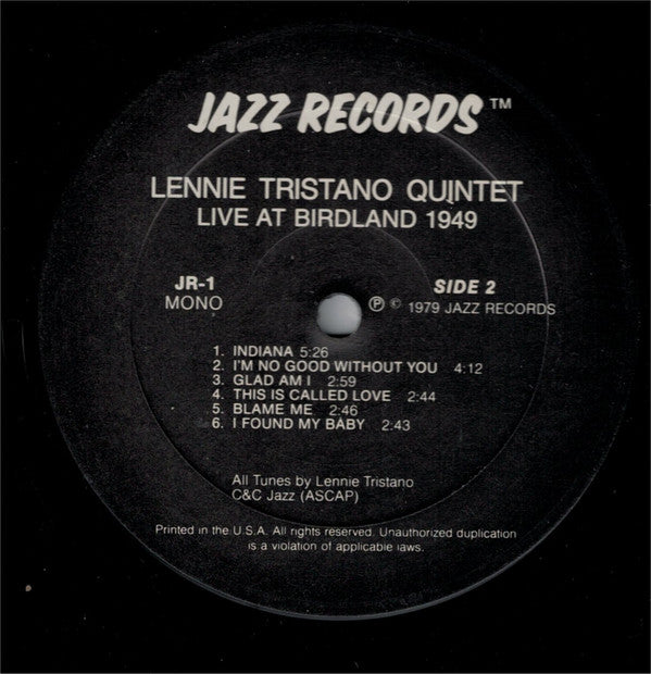 Lennie Tristano Quintet With Warne Marsh And Billy Bauer : Live At Birdland 1949 (LP, Album, Mono)