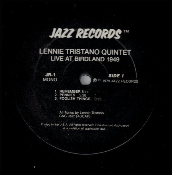 Lennie Tristano Quintet With Warne Marsh And Billy Bauer : Live At Birdland 1949 (LP, Album, Mono)