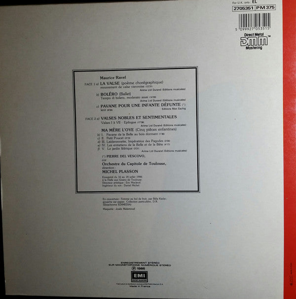 Maurice Ravel, Orchestre National Du Capitole De Toulouse, Michel Plasson : Bolero - La Valse - Pavane Pour Une Infante Défunte - Ma Mère L'Oye - Valses Nobles Et Sentimentales (LP)