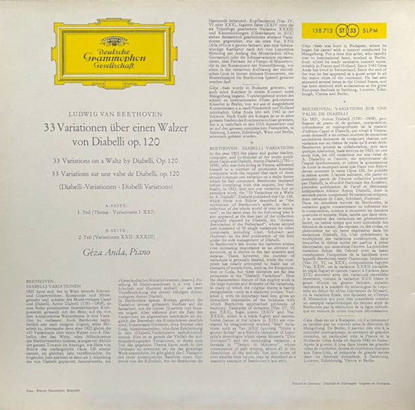Ludwig van Beethoven, Géza Anda : Diabelli - Variations: 33 Variations On A Waltz By Diabelli, Op. 120 (LP, Album, RP)