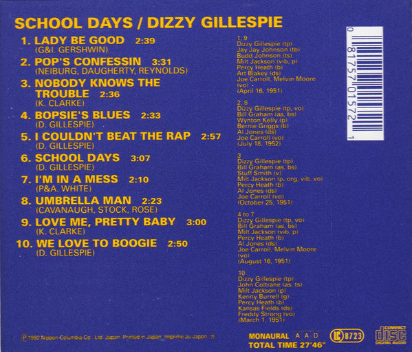 Dizzy Gillespie · Milt Jackson · Joe Carroll : School Days (CD, Album, Mono, RE, RM)