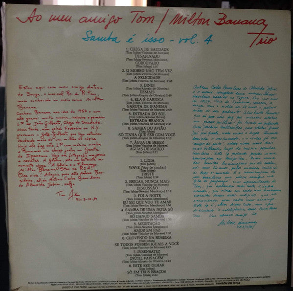 Milton Banana Trio : Ao Meu Amigo Tom, Samba É Isso - Vol. 4 (LP, Album)