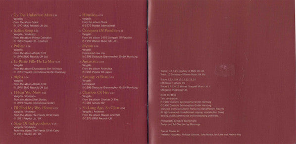 Vangelis : Portraits (So Long Ago, So Clear) (CD, Comp, RE, Uni)