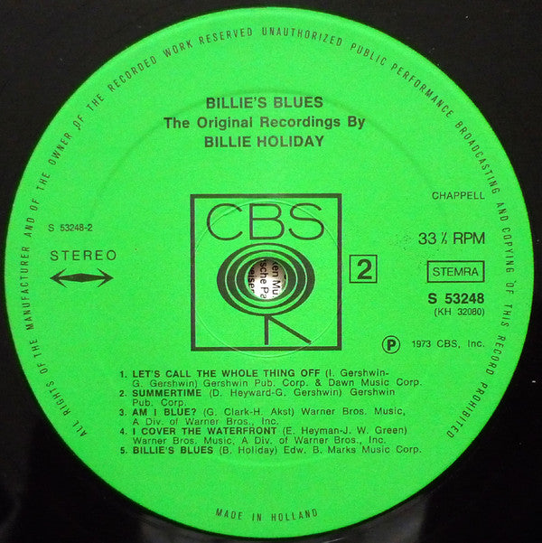 Billie Holiday : Billie's Blues (The Original Recordings By Billie Holiday) (LP, Comp, Mono)