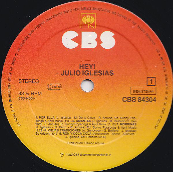 Julio Iglesias : Hey! (LP, Album, Gat)