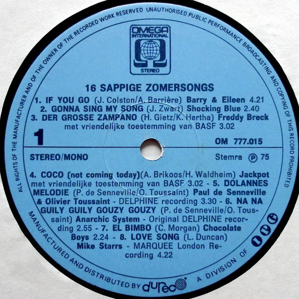 Various : 16 Sappige Zomersongs (LP, Comp, Mono)