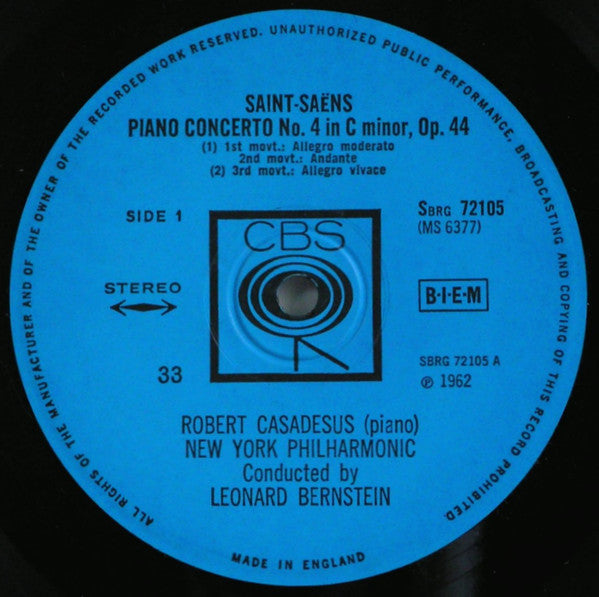 Camille Saint-Saëns / Gabriel Fauré - Robert Casadesus, Leonard Bernstein, New York Philharmonic : Concerto No. 4 For Piano And Orchestra / Ballade For Piano And Orchestra / Three Preludes (LP)