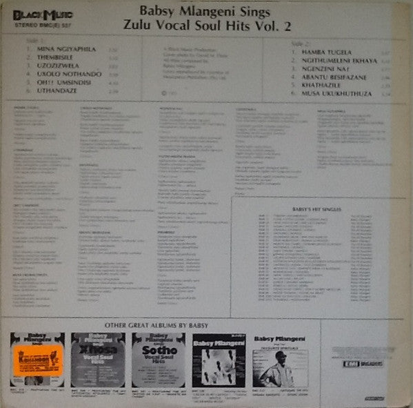 Babsy Mlangeni : Babsy Mlangeni Sings Zulu Vocal Soul Hits Vol. 2 (LP, Album)