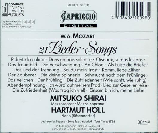 Wolfgang Amadeus Mozart - Mitsuko Shirai, Hartmut Höll : 21 Lieder / Songs (CD)