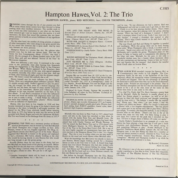 Hampton Hawes : This Is Hampton Hawes Vol. 2: The Trio (LP, Album, RE)