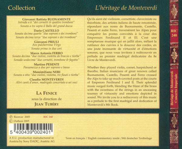 Claudio Monteverdi, Dario Castello, Giovanni Battista Buonamente, Marco Antonio Ferro, Massimiliano Neri (2), Ensemble La Fenice, Jean Tubéry : Concerto Imperiale (CD)