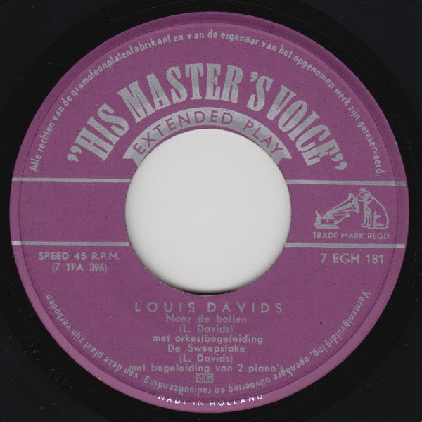 Louis Davids : De Olieman Heeft Een Fordje Opgedaan (7", EP)
