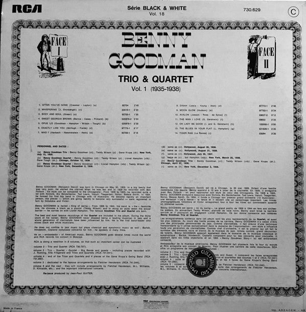Benny Goodman Trio, The Benny Goodman Quartet : Trio & Quartet (1935-1938) (LP, Comp)