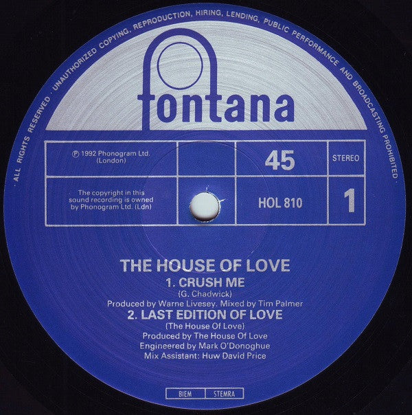 The House Of Love : Crush Me (10", Ltd, Num)