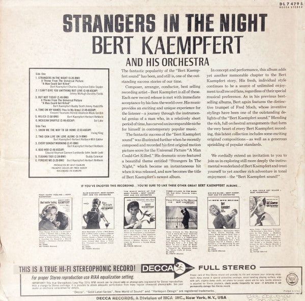 Bert Kaempfert And His Orchestra* : Strangers In The Night (LP, Album, Glo)