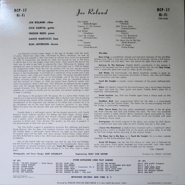 The Joe Roland Quintet : Joe Roland Quintette (LP, Album, Mono, RE)