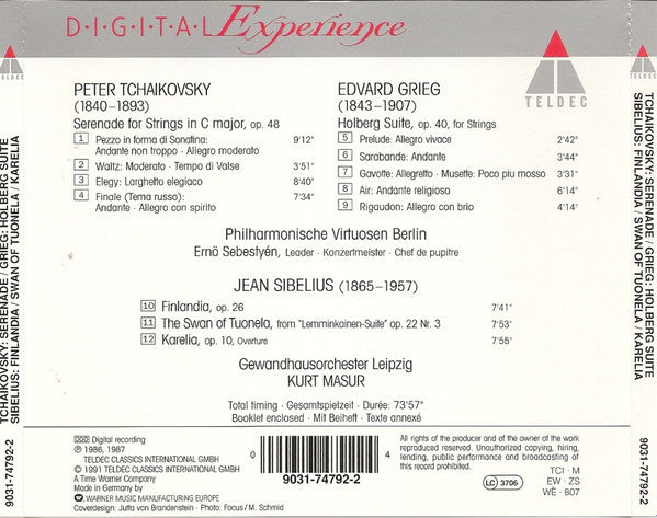 Edvard Grieg, Pyotr Ilyich Tchaikovsky - Philharmonische Virtuosen Berlin, Ernö Sebestyen : Holberg Suite , Serenade For Strings = Streicherserenade = Serenade Pour Cordes (CD, Comp)
