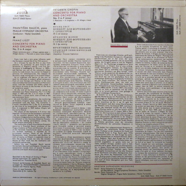 Frédéric Chopin / Franz Liszt, František Rauch, The Prague Symphony Orchestra, Václav Smetáček : Piano Concerto No. 2 In F Minor / Piano Concerto No. 2 In A Major (LP, Album, Mono)