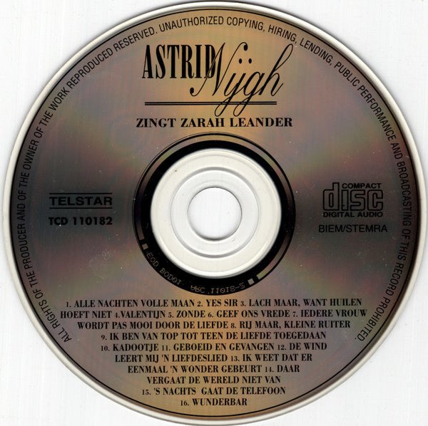 Astrid Nijgh : Zingt Zarah Leander (CD, Album)