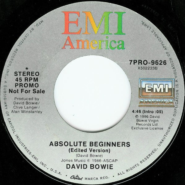 David Bowie : Absolute Beginners (7", Single, Promo)