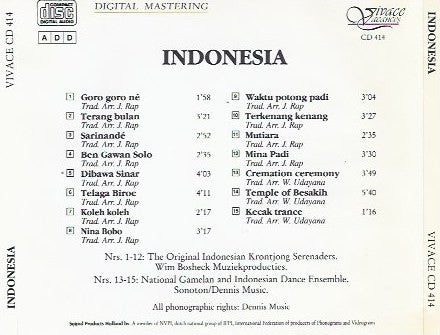 The Original Indonesian Krontjong Serenaders, National Gamelan Ensemble : De Mooiste Muziek Uit Indonesië (CD, Album)