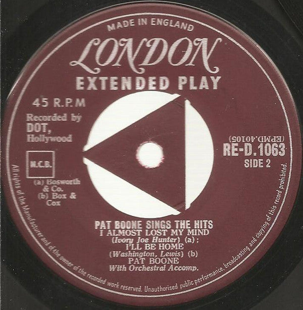Pat Boone : Pat Boone Sings The Hits (7", EP, RP)