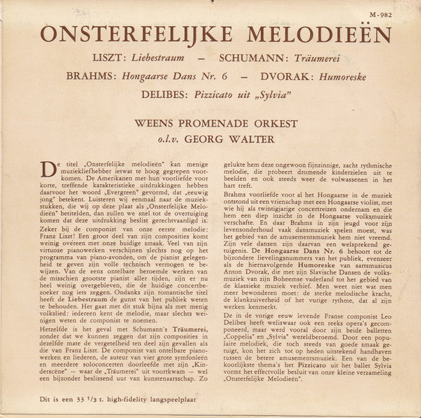 Wiener Promenadenorchester, Boris Mersson : Onsterfelijke Melodiën (7")