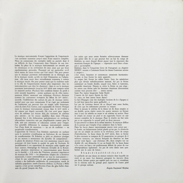 Ensemble D'Instruments Anciens Harmonia Mundi / Ricercare-Ensemble Für Alte Musik, Zürich / Ars Musicae De Barcelona / Francis Chapelet : Un Bal Chez Rabelais (LP)