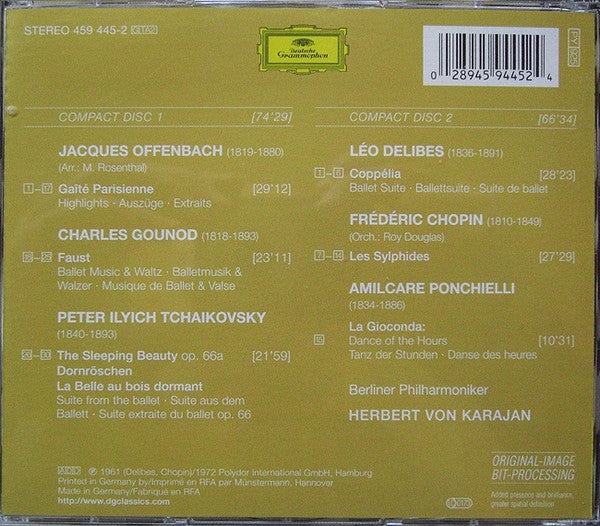 Berliner Philharmoniker, Herbert von Karajan : Famous Ballet Music: Gaîté Parisienne • The Sleeping Beauty • Coppélia • Les Sylphides (2xCD, Comp, RM)