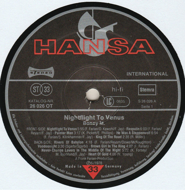 Boney M. : Nightflight To Venus (LP, Album, Gat)