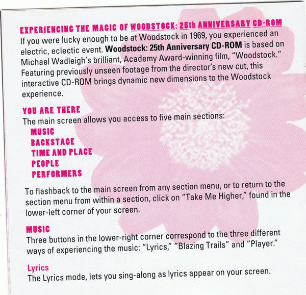 Various : Woodstock 3 Days Of Peace & Music - 25th Anniversary CD-ROM (CD-ROM)