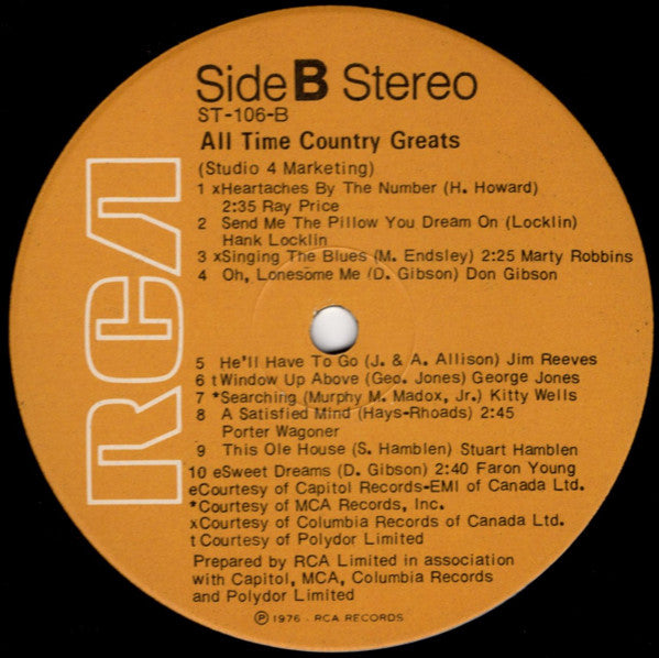 Various : All Time Country Greats (LP, Comp)