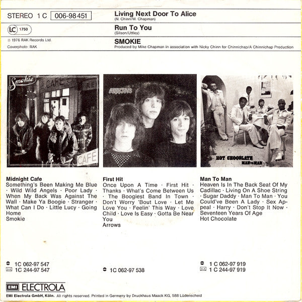Smokie : Living Next Door To Alice (7", Single, TEL)