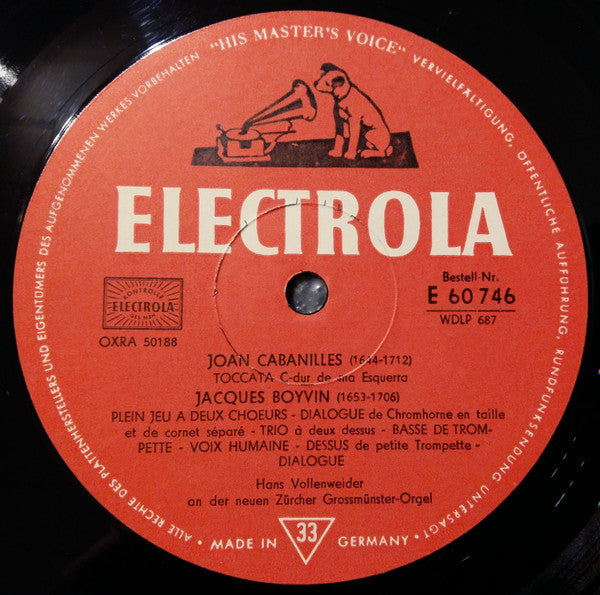 Hans Vollenweider / Johann Sebastian Bach, Juan Cabanilles, Jacques Boyvin, Domenico Zipoli : Hans Vollenweider An Der Neuen Zürcher Großmünster-Orgel (10")