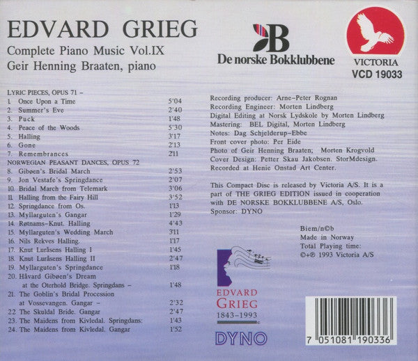 Edvard Grieg, Geir Henning Braaten : Complete Piano Music Vol. IX (CD, Album)