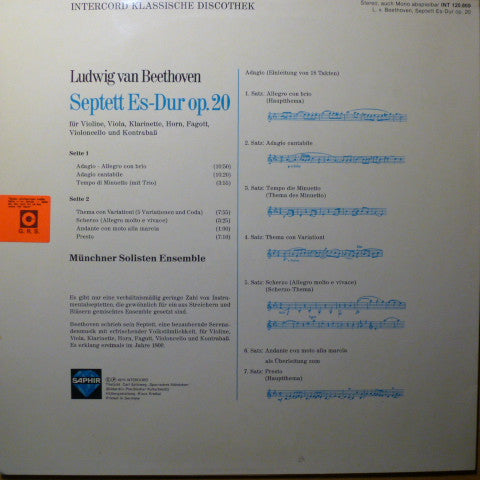 Ludwig van Beethoven, Münchner Solisten Ensemble : Septett Es-Dur Op.20 (LP)