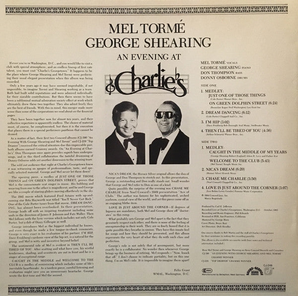 Mel Tormé • George Shearing : An Evening At Charlie's (LP, Album)