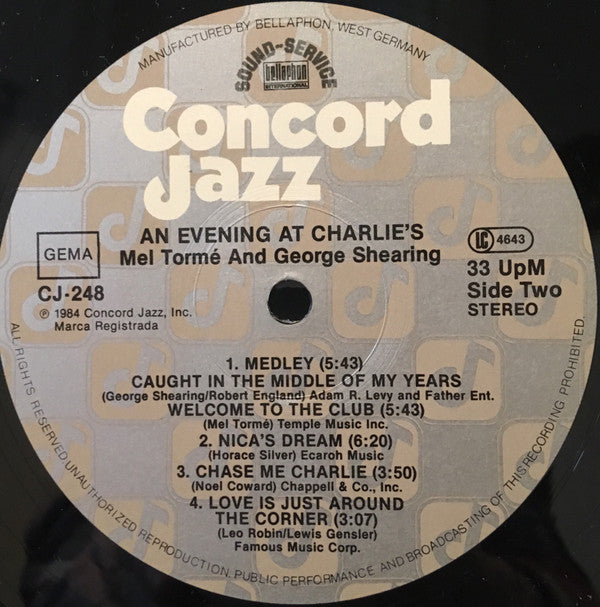 Mel Tormé • George Shearing : An Evening At Charlie's (LP, Album)