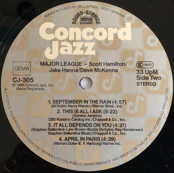 Scott Hamilton / Jake Hanna / Dave McKenna : Major League (LP, Album)