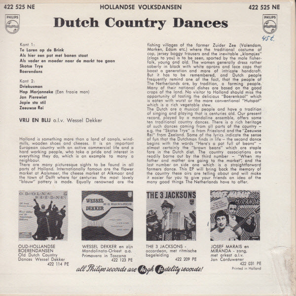 Vrij En Blij o.l.v. Wessel Dekker : Hollandse Volksdansen No.1 (7", EP)