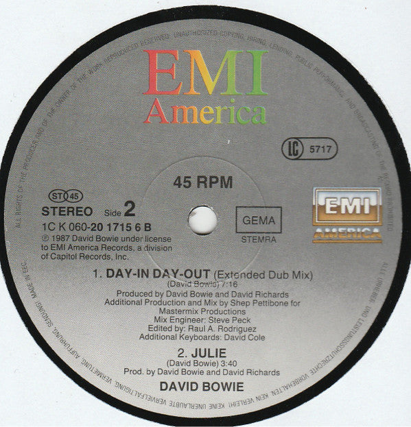 David Bowie : Day-In Day-Out (Extended Dance Mix) (12")
