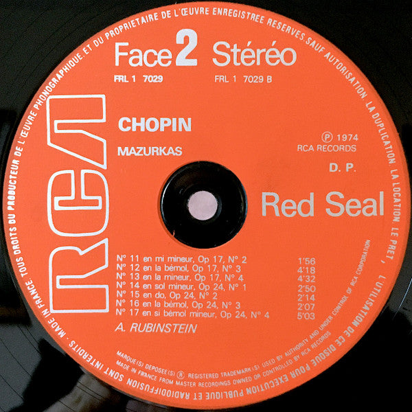 Frédéric Chopin - Arthur Rubinstein : Les Mazurkas N°s 1 à 17 (Volume 1) (LP, RE, Gat)