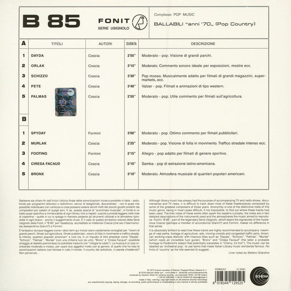 Complesso Pop Music : B 85 - Ballabili "Anni '70" (Pop Country) (LP, RE + CD)