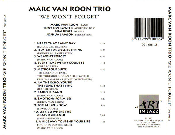Marc van Roon Trio : We Won't Forget (CD, Album)